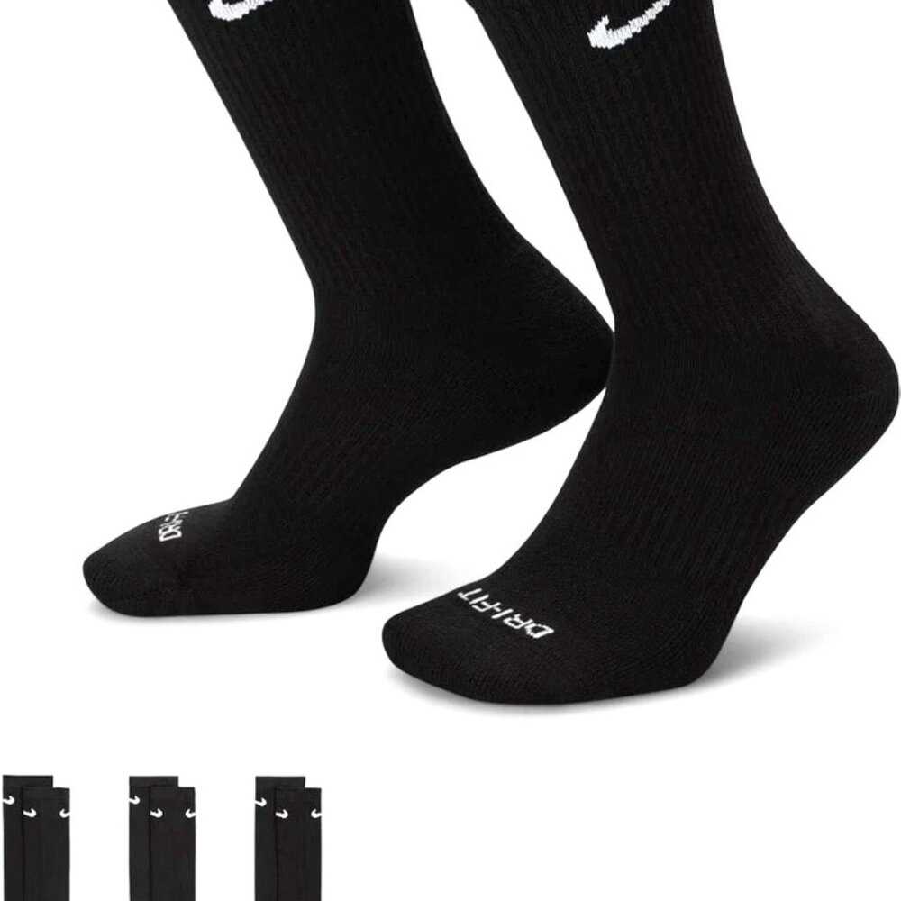 NWT Nike Everyday Plus Crew Socks 6-Pack Black Large Men’s 8-12 Women’s 10-13